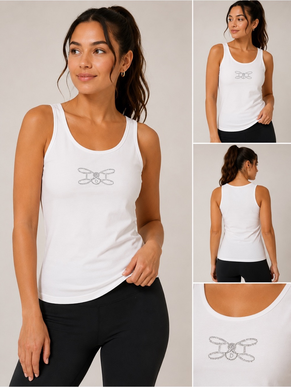 Dismero Made in Italy Rhinestone Tank Top White Stretch Cotton Women’s large